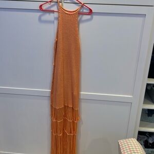 Orange, long knit dress